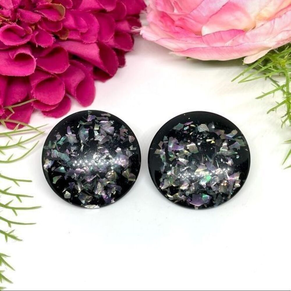 VINTAGE⚜️Lucite Iridescent Speckled Clip Earrings
